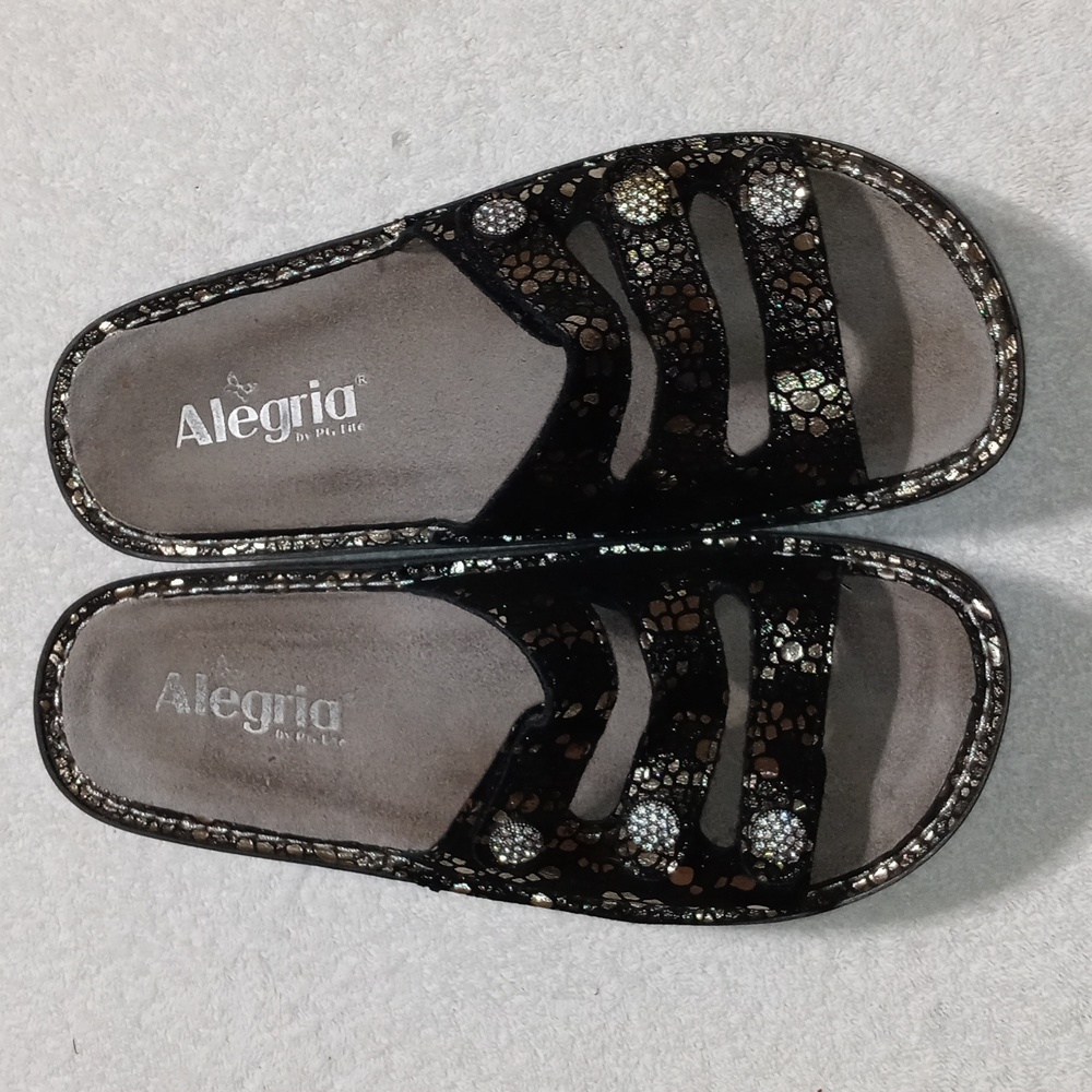 Alegria Snake Skin Fiona Zesry Silver Metallic Rhinestone Sandals Size 37